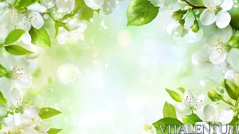 White flowers with green foliage arranged around light background