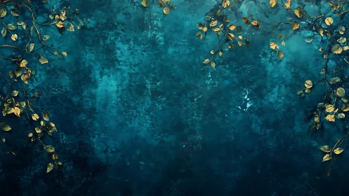 Gilded vine branches framing textured teal backdrop.