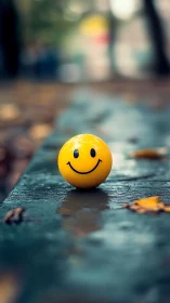 Sunny smiley ball brightens a rain washed autumn path.