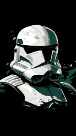 Armored space trooper portrait in inky galactic void.