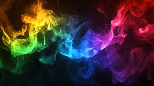 Dancing rainbow smoke swirls across a midnight backdrop.
