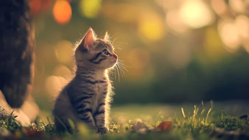 Sweet Tabby Kitten Discovers the World in Golden Garden Light