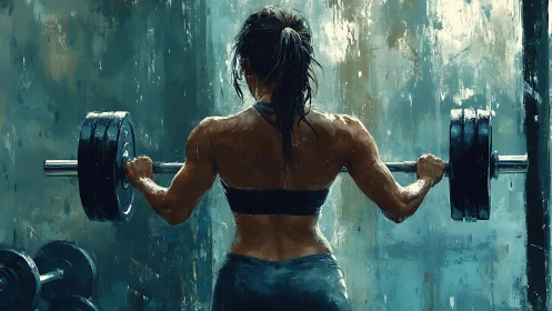 Woman Lifting Barbell in Bold Artistic Style, Dynamic Lighting.