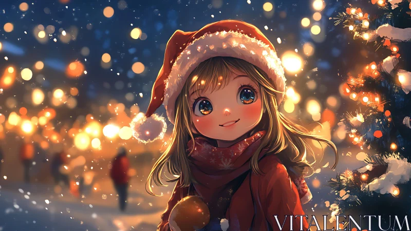 Snowlit child lets Christmas lights dance in her eyes