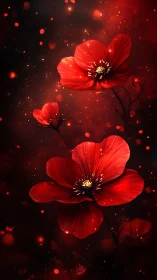 Glowing Red Flowers Against Dark Background.