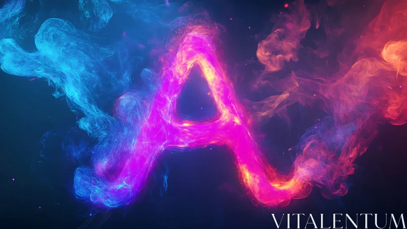 Neon letter A formed by dynamic blue and magenta smoke.