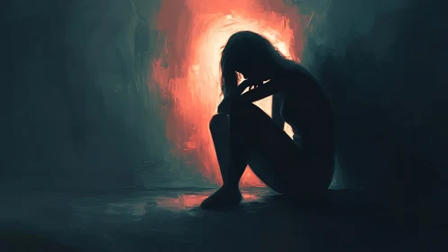 Quietly, a solitary figure rests against a distant glow of hope