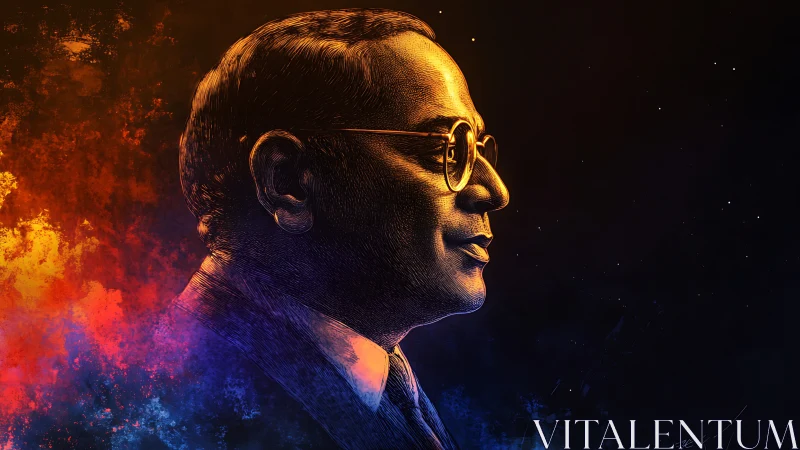 Profile portrait of dignified man amid fiery cosmic hues