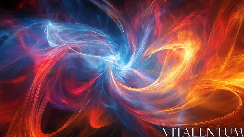 Fractal energy vortex with colliding blue and orange light.