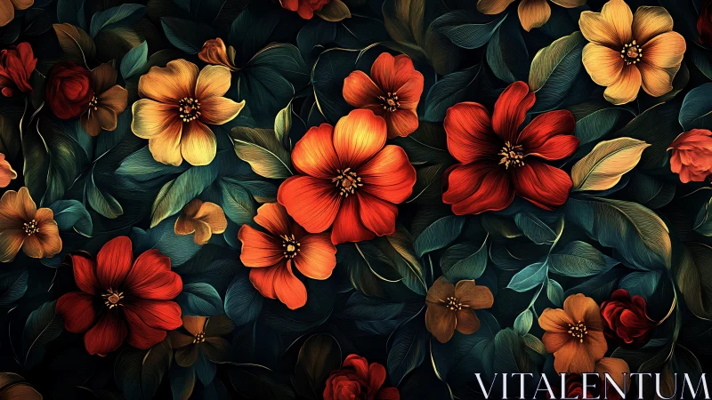 Algorithmic Floral Composition with Stratified Color Palette on Dark Ground