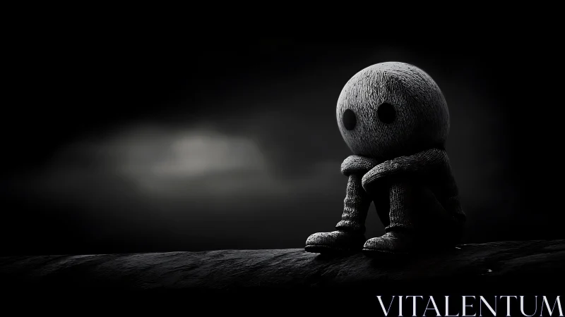 Melancholic plush figure in dramatic low key chiaroscuro.