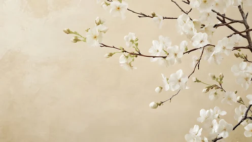 Delicate White Blossoms Dancing in Soft Cream Light.