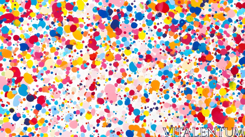 Vibrant abstract polka dot pattern with colorful paint splashes.