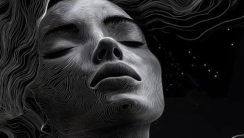 Dreaming in starlit lines, a quiet cosmic portrait.