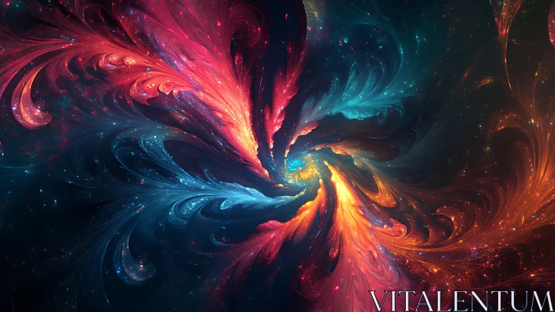 Galactic nebula swirls erupt in luminous cosmic motion.