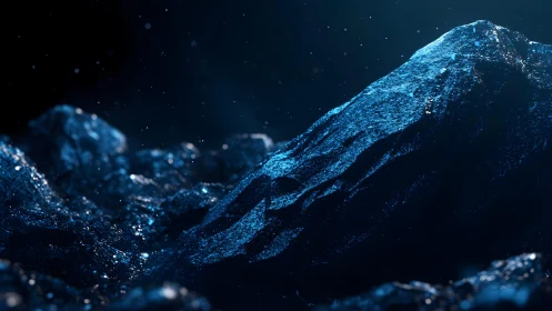 Majestic Blue Mountain at Night in Cinematic Digital Art Style.