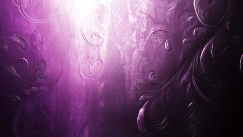 Embossed violet ornamental swirls with central luminance gradient