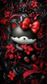 Charming Hello Kitty Surrounded by Bold Red Florals and Drama