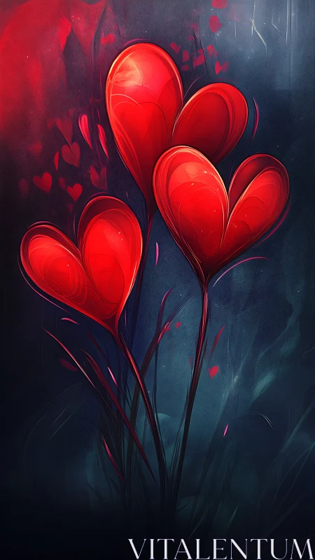 Luminescent Heart-Shaped Botanical Forms Rendered With Neon Radiance Against Dark Gradient