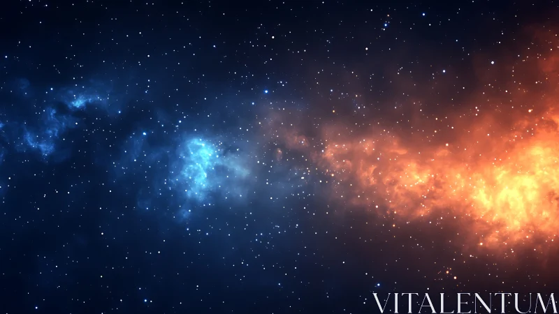 Stellar nebula band divides cool blue gases and hot orange fire