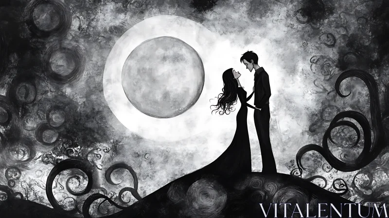 Lovers' Moonlit Silhouette Dance.