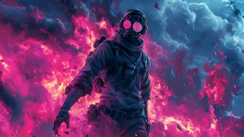 Neon stormstrider in pink fire and electric twilight.