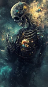 Cosmic skeleton dissolves into swirling nebula light