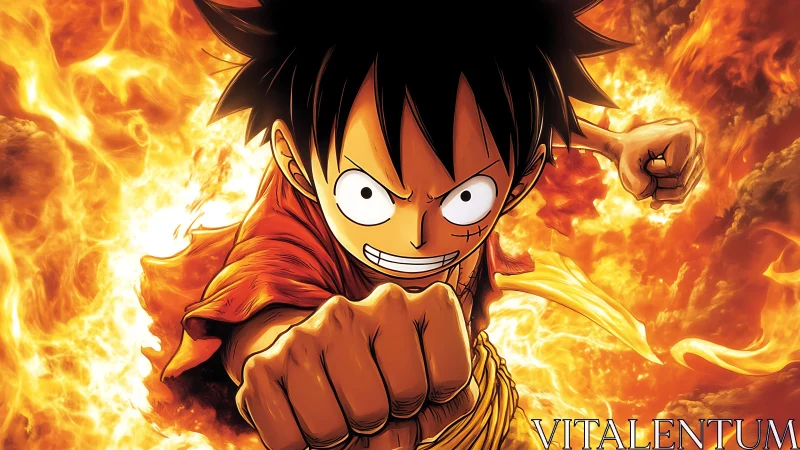 Fiery anime hero lunges forward with dynamic foreshortened punch