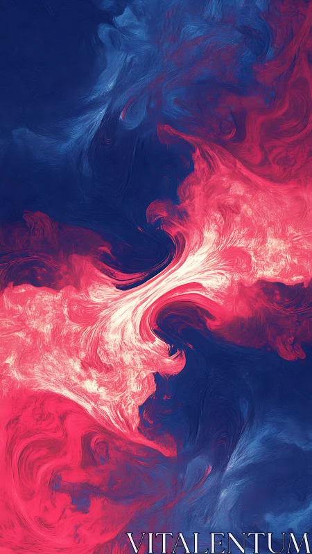 Crimson and cobalt fluid vortices converge in turbulent motion