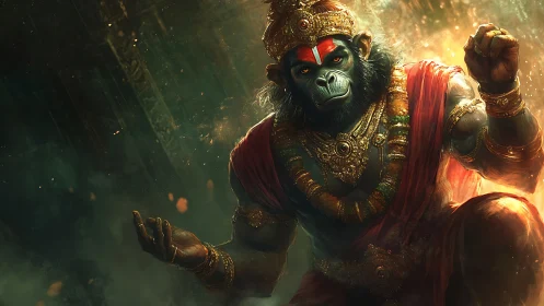 Mythic simian warrior rendered with dynamic volumetric lighting