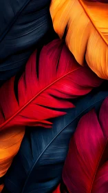 Macro study of overlapping tropical leaves in saturated hues