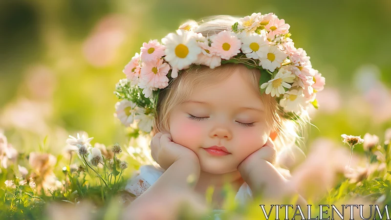 Sleeping Child in Daisy Crown Field