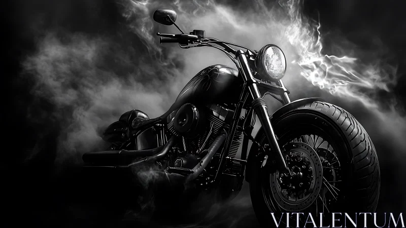 Midnight cruiser motorcycle in dramatic smoke and light.