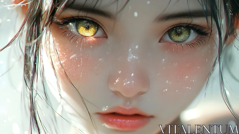 Wet-eyed anime portrait with luminous golden irises.