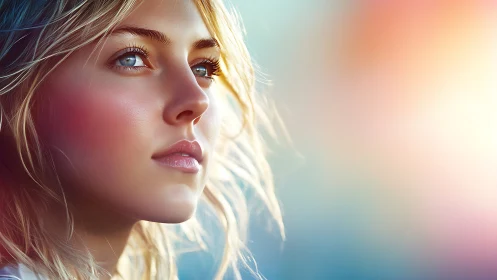 Side profile portrait of young woman in soft daylight.