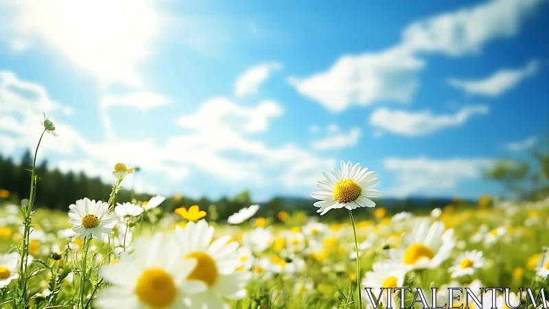 Alpine Daisy Field With Shallow Depth Optical Focus.