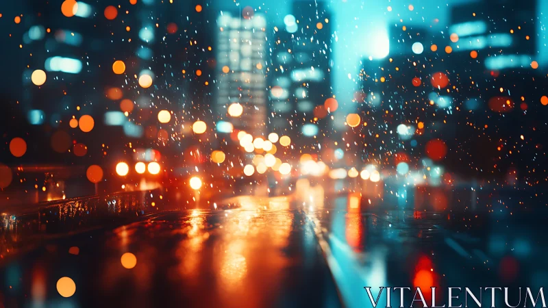 Rainlit neon boulevard where city lights learn to dance.