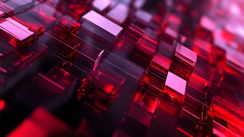 Futuristic red glass cubes in abstract geometric digital art.