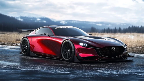 Low-slung red Mazda concept coupe emphasizes aerodynamic tension