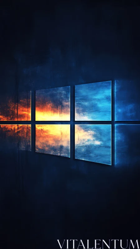 Digital painting of split sunset window with mirrored glow.