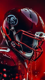 Crimson thunder warrior drenched in electric stadium rain.