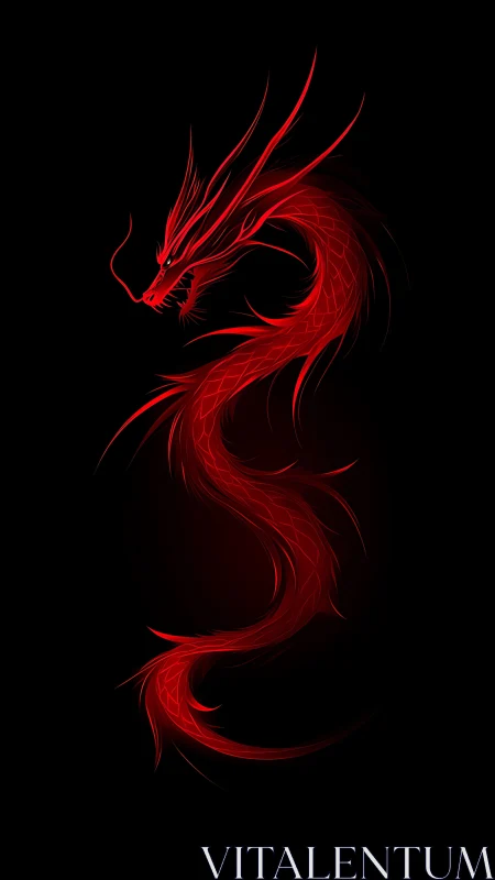 Sinuous red dragon silhouette rendered in luminous vector lines