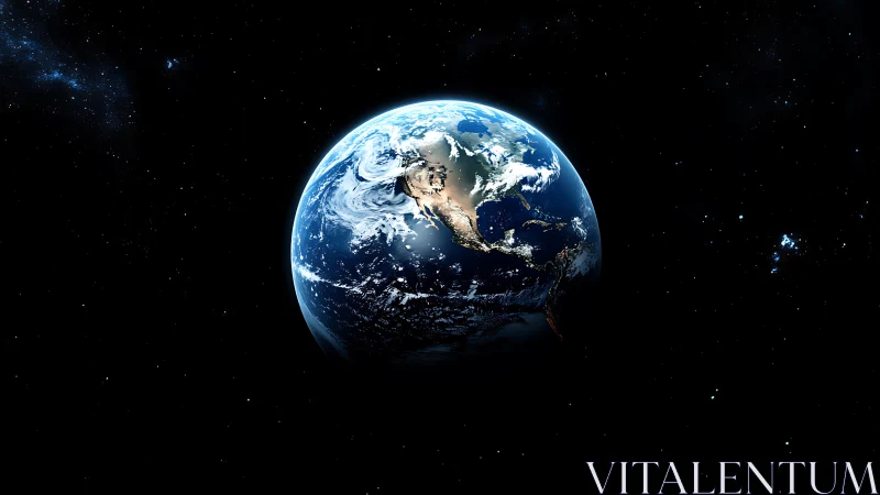 Lonely blue Earth drifting in velvet star-drenched silence.