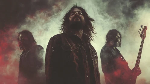 Cinematic band portrait in atmospheric backlit stage fog.