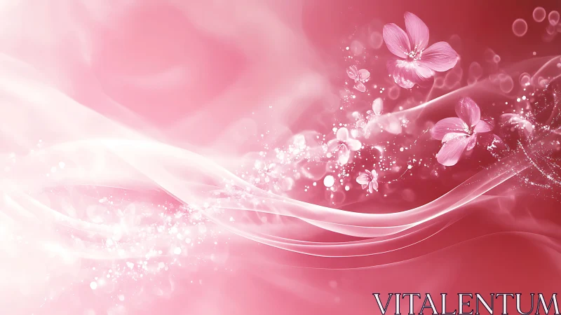 Pink Floral Wave: Dreamy Digital Abstraction with Blooming Flowers