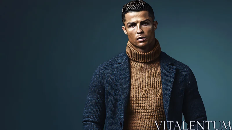 Male portrait in knit turtleneck and textured navy blazer
