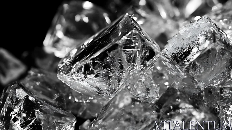 Close-up monochrome view of irregular ice cube cluster.
