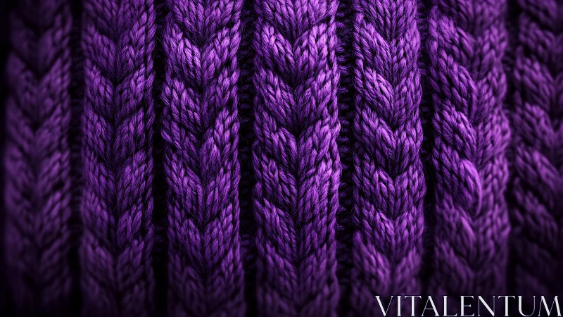 Purple cable knit texture shows bold braided structure.