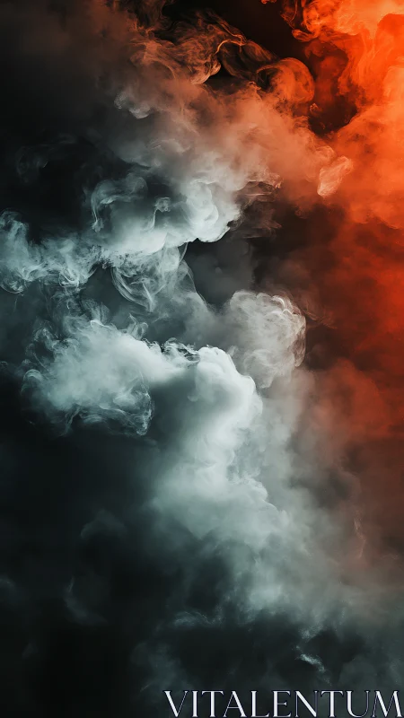 Dense white and orange smoke clouds on dark backdrop.