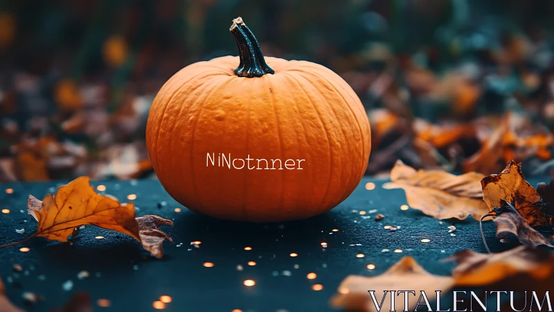 Pumpkin spellbound on glittering autumn dusk runway.